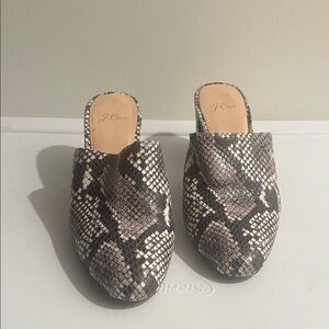 J. Crew Women's Snake Print Mules - Black and Cream